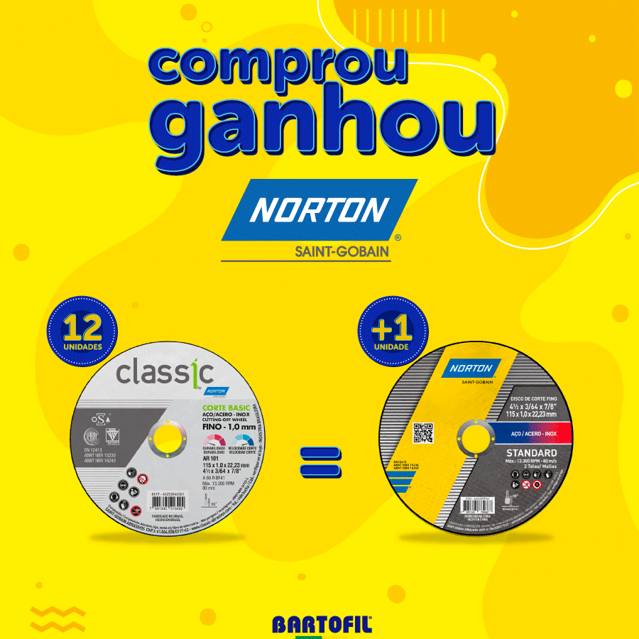 Banner da Promoção Comprou Ganhou, ganhou Disco Corte Fino 4.1/2x3/64x7/8 Norton