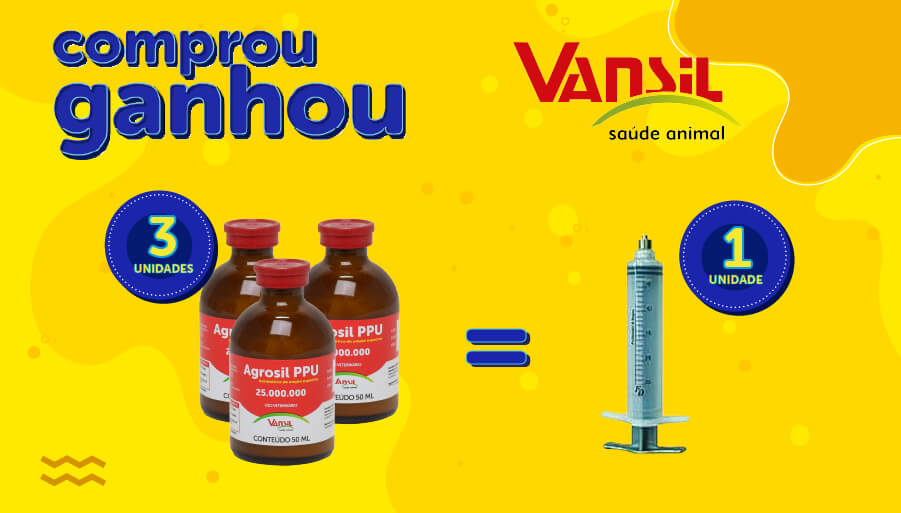 Banner-Comprou-Ganhou-Vansil-Seringa-Vet Banner da Promoção Comprou Ganhou, compre 3 unidades do agrosil ppu 50ml vansil e ganhe 1 unidade da seringa vet 25ml vansil