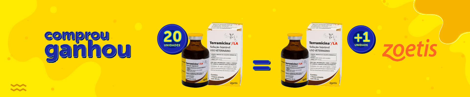 Banner-Comprou-Ganhou-Zoetis-20-Unidades-Terramicina Banner da Promoção Comprou Ganhou, compre 20 unidades terramicina l.a. solução injetável e ganhe 01 unidade do mesmo produto