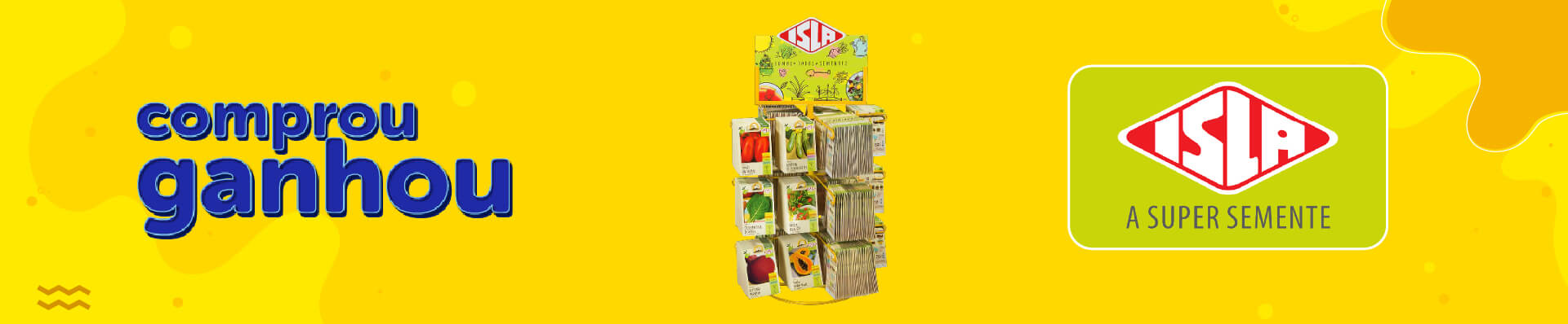 Banner-Comprou-Ganhou-Isla-Expositor-24-Ganchos Banner da Promoção Comprou Ganhou, compre produtos isla informados e ganhe expositor semente 24 ganchos