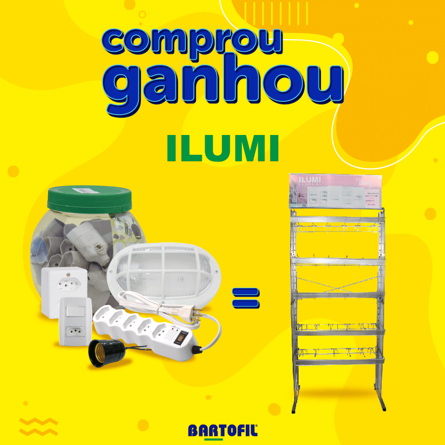 Banner da Promoção Comprou Ganhou, ganhe um Expositor Lâmpadas Ilumi Vivaz