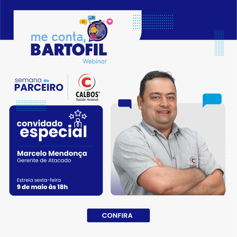Me conta, Bartofil! Semana do parceiro Calbos, convidado especial: Marcelo Mendonça. Estreia sexta-feira, 9 de maio, às 18h, no nosso canal do Youtube. Clique para conferir a página do Webinar!