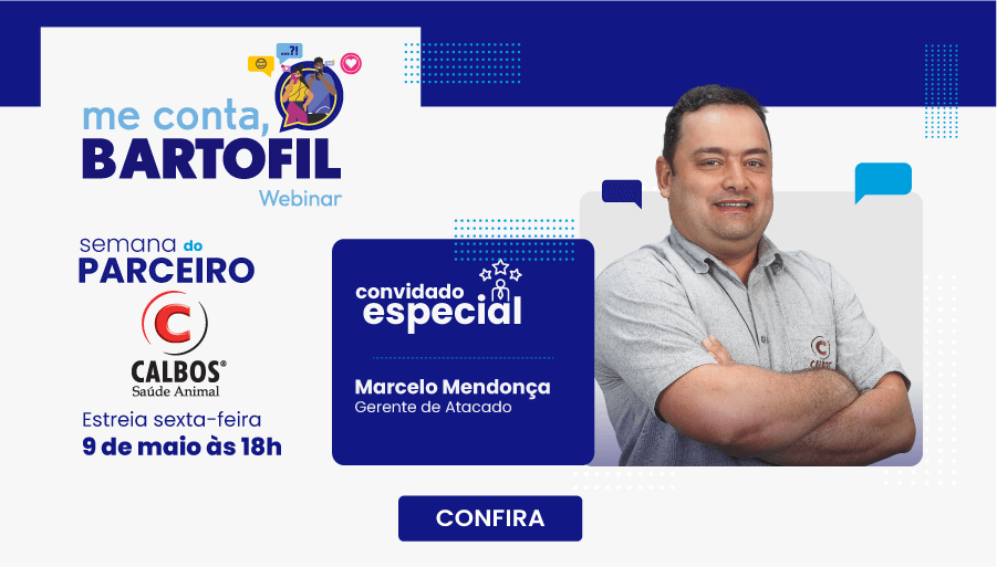 Me conta, Bartofil! Semana do parceiro Calbos, convidado especial: Marcelo Mendonça. Estreia sexta-feira, 9 de maio, às 18h, no nosso canal do Youtube. Clique para conferir a página do Webinar!