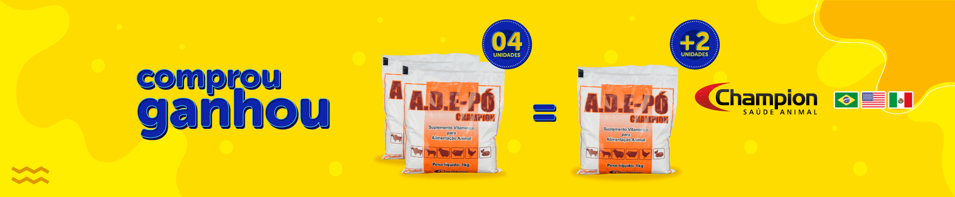 Banner da Promoção Comprou Ganhou, Champion ADE Pó 1Kg