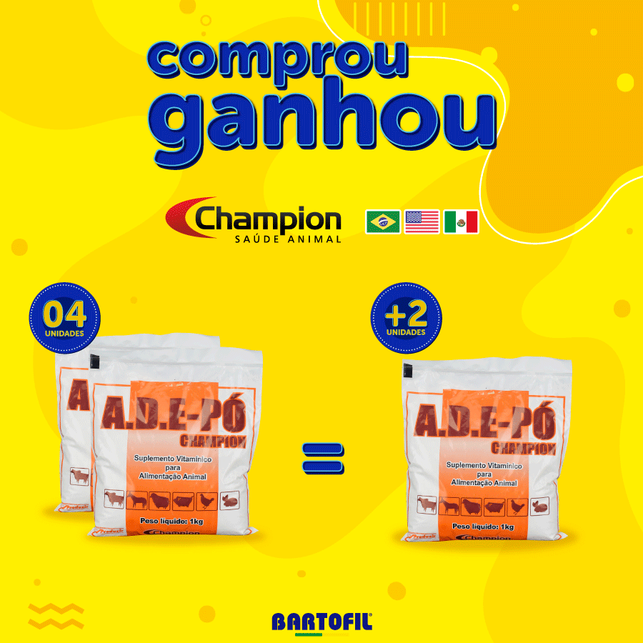 Banner da Promoção Comprou Ganhou, Champion ADE Pó 1Kg