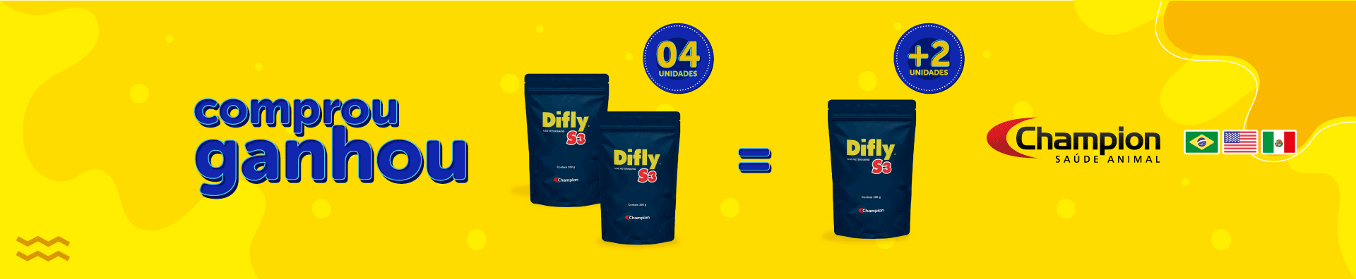Banner da Promoção Comprou Ganhou, Champion Difly S3 300g